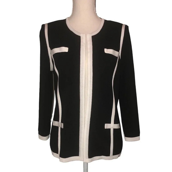 EXCLUSIVELY MISOOK Sz S Women's Black & Cream Classic Knit Jacket Long Sleeves - Picture 1 of 5